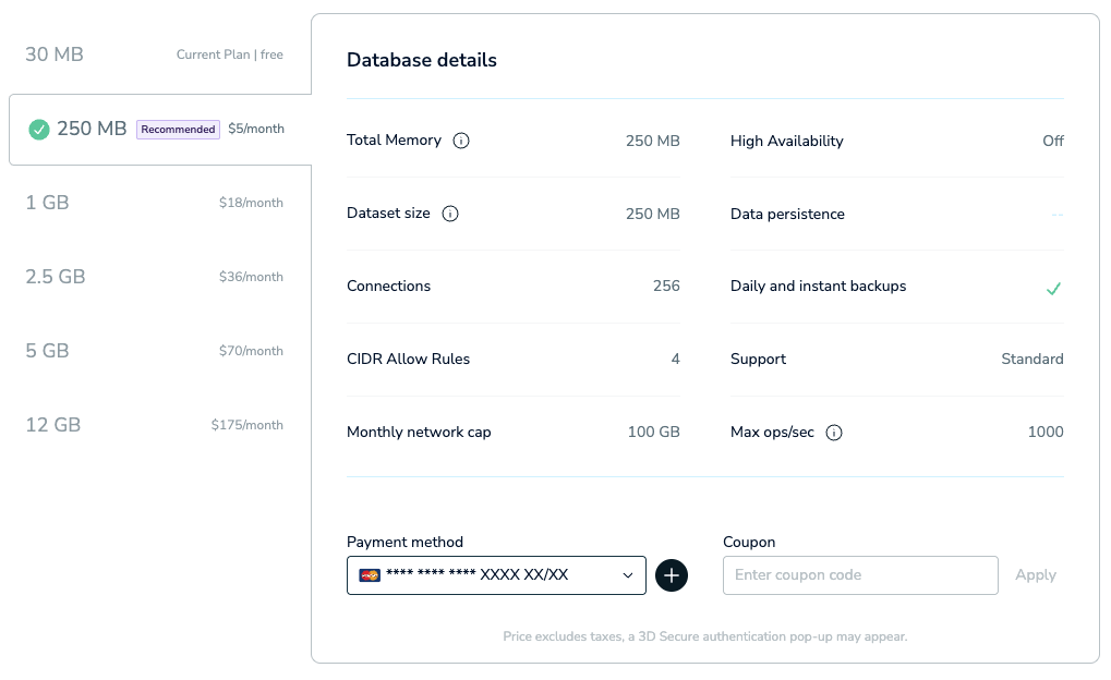 Select the desired subscription plan from the ones shown.